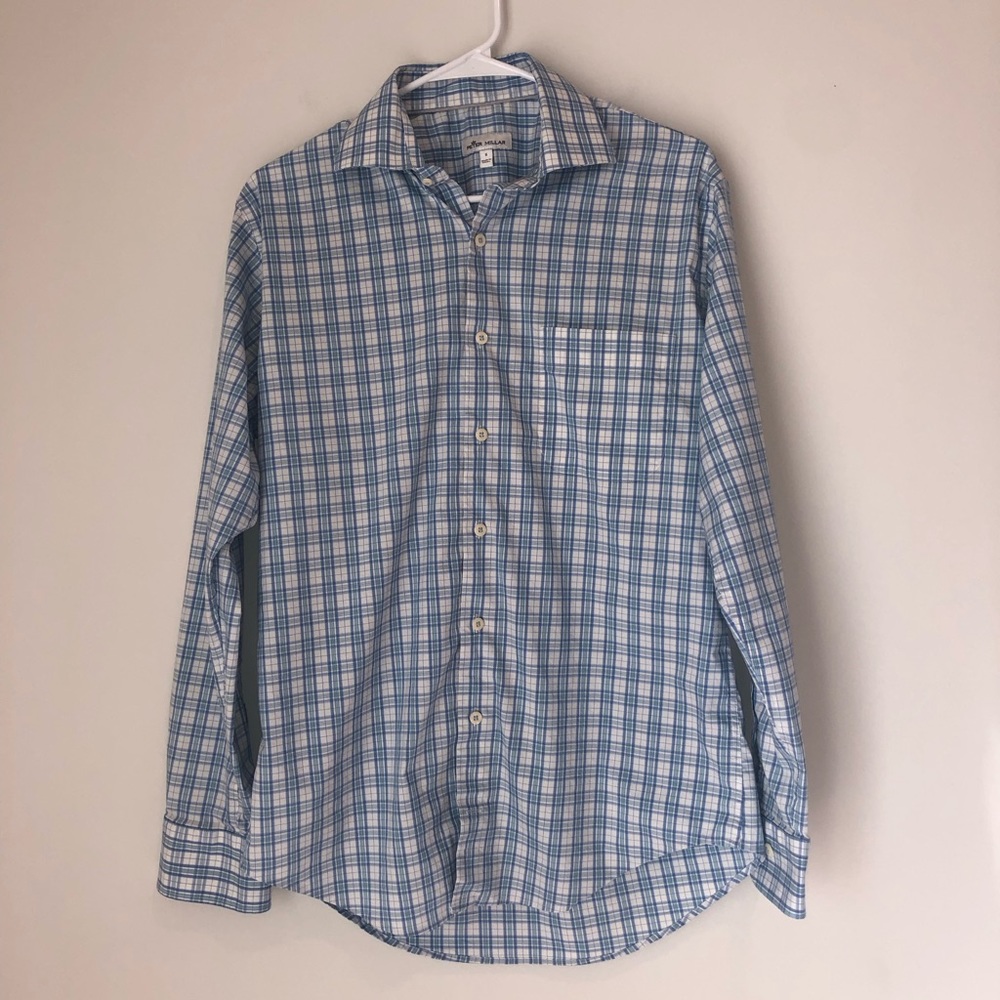 Peter Millar Men’s Small Light Blue Plaid Dress Shirt